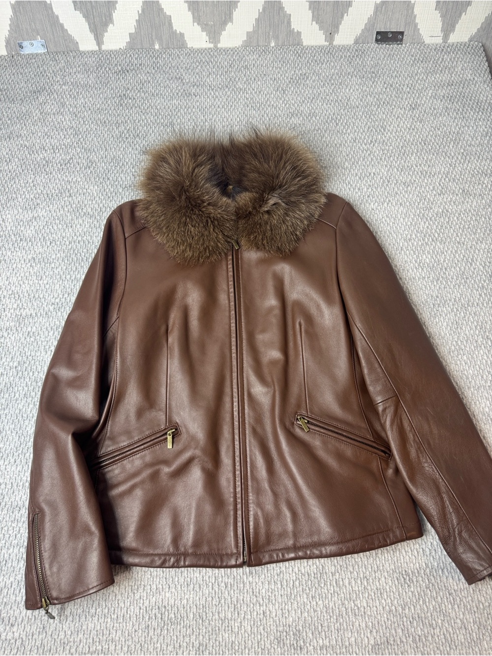 Vintage Leather Marvin Richards Fox Fur Coat Sz M